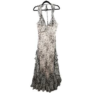 Y2K Max‎ Studio Size S Halter Neck Ruffle Maxi Dress Beige Gray Neutral European